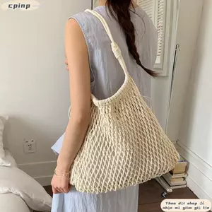 Túi Tote Dệt CPINCP, Túi Đeo Vai Lưới Bohemian Dung Tích Lớn, Cotton Thoáng Khí Rỗng Móc Túi Lưới Ngoài Trời
