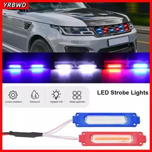 Đèn Flash cảnh báo YRBWD 1 chiếc, Đèn nhấp nháy LED 1 đến 2 màu xanh đỏ, Đèn chiếu sáng không khí xe COB 12V đa năng IP65 bền bỉ cho trang trí lưới tản nhiệt ô tô / Moto / xe đạp