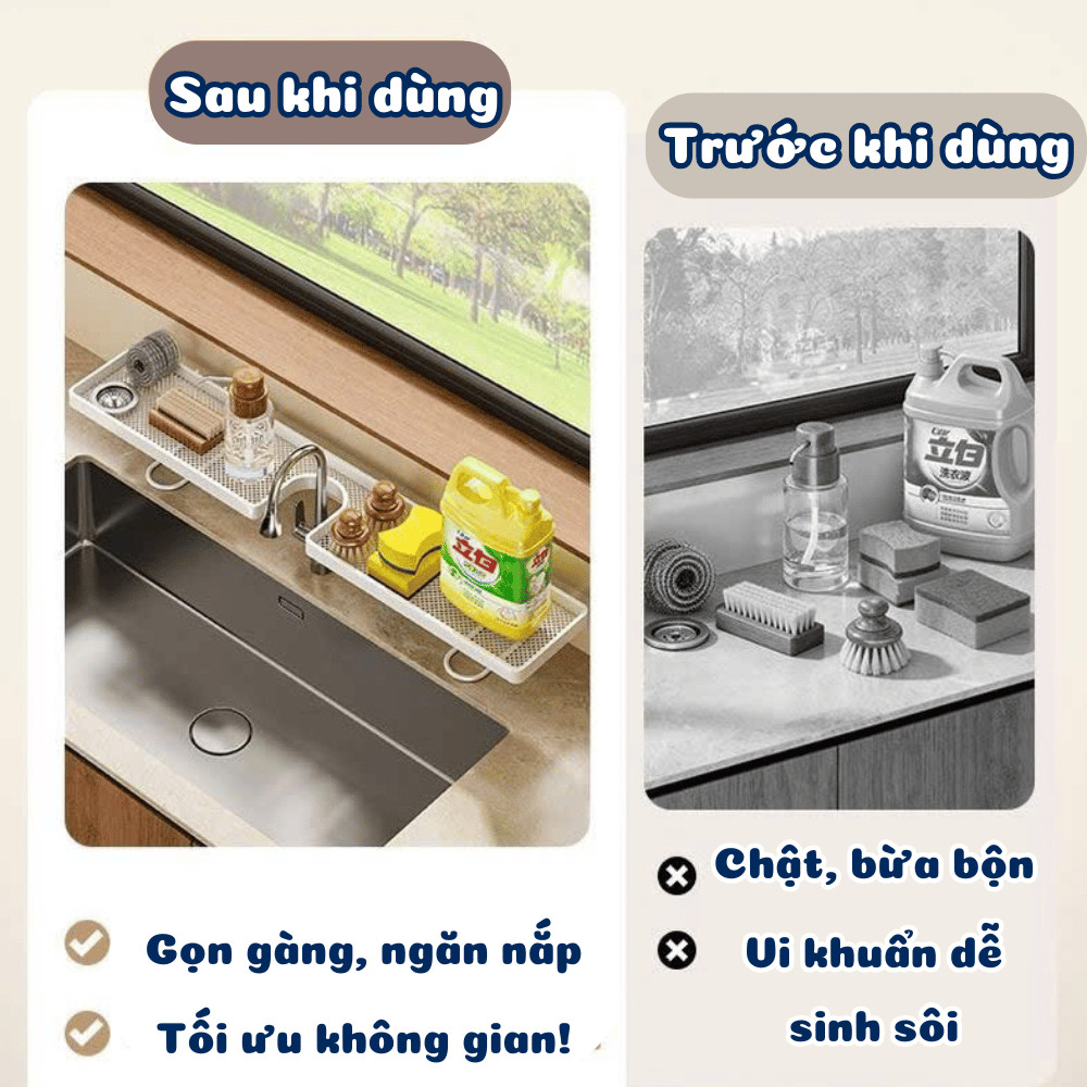 Kệ Để Bồn Rửa Bát, Kệ Để Đồ Rửa Chén HOMIE, Giá Để Mỹ Phẩm Rãnh Chữ U Tiện Dụng, Chống Gỉ, Bền Đẹp