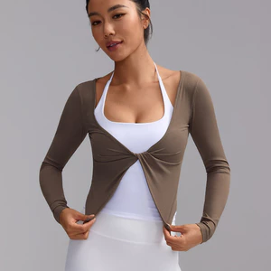 Áo thể thao cổ chữ V gợi cảm thời trang Kink cổ chữ V thoáng khí dài tay Yoga Dance
