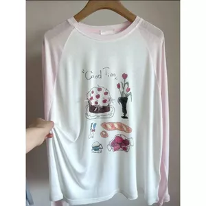 Milyfashion Màu Sắc Phù Hợp Với Vui Nhộn In Raglan Dài Tay T Mùa Hè Phong Cách Mới Nhẹ Kem Chống Nắng Lười Top HD2Y