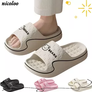 Dép trượt nữ NICOLOO, Dép đi trong nhà họa tiết gấu hoạt hình EVA, Dép đi trong nhà họa tiết ngón chân hở dễ thương Dép đi trong nhà