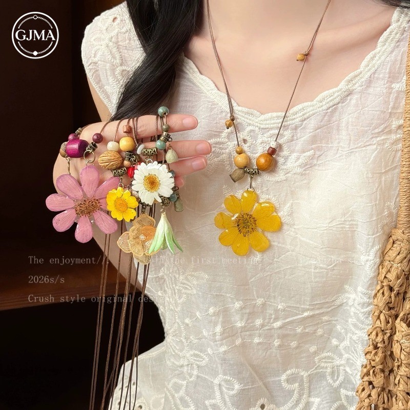 Nhựa Vàng Hoa Cúc Mặt Dây Chuyền Vòng Cổ Ngọt Tươi Tối Giản Phụ Kiện Nữ