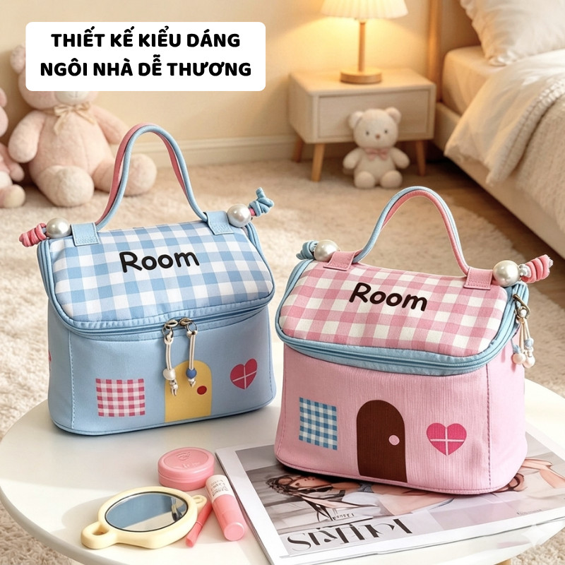 Túi PU Đựng Mỹ Phẩm Cá Nhân ENODA HOME, Túi Đựng Đồ Trang Điểm Makeup Hình Ngôi Nhà Dễ Thương TUIPU012