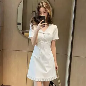 Đầm ngắn tay phong cách nhẹ nhàng phong cách Hàn Quốc mùa hè Phong cách mới eo hẹp thon gọn hơn Váy ren khí chất