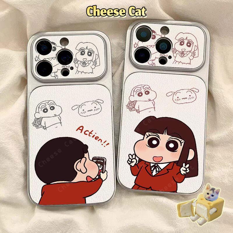 Ốp điện thoại hoạt hình cặp đôi chụp ảnh cho iPhone 13 14 15 Plus 16 17 Pro Max XR Xs Max 11 12 Pro Da bảo vệ