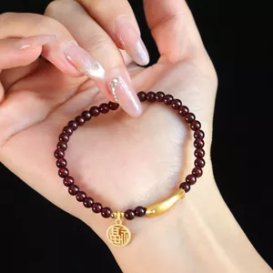 S925 Xiaojinfu Thương Hiệu Đính Hạt Vòng Tay Nữ Điều Mịn Mượt Phong Cách Trung Quốc Vòng Tay Garnet Trang Sức 6.23