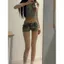 Quần short Denim siêu cạp thấp dành cho nữ phong cách Mỹ Slim-fit Slimmer Look Wide-Leg Hot Pants