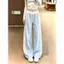 Quần thể thao hai thanh màu xanh Hàn Quốc cạp cao Drape Slimer Nhìn nhanh khô Quần ống rộng thông thường