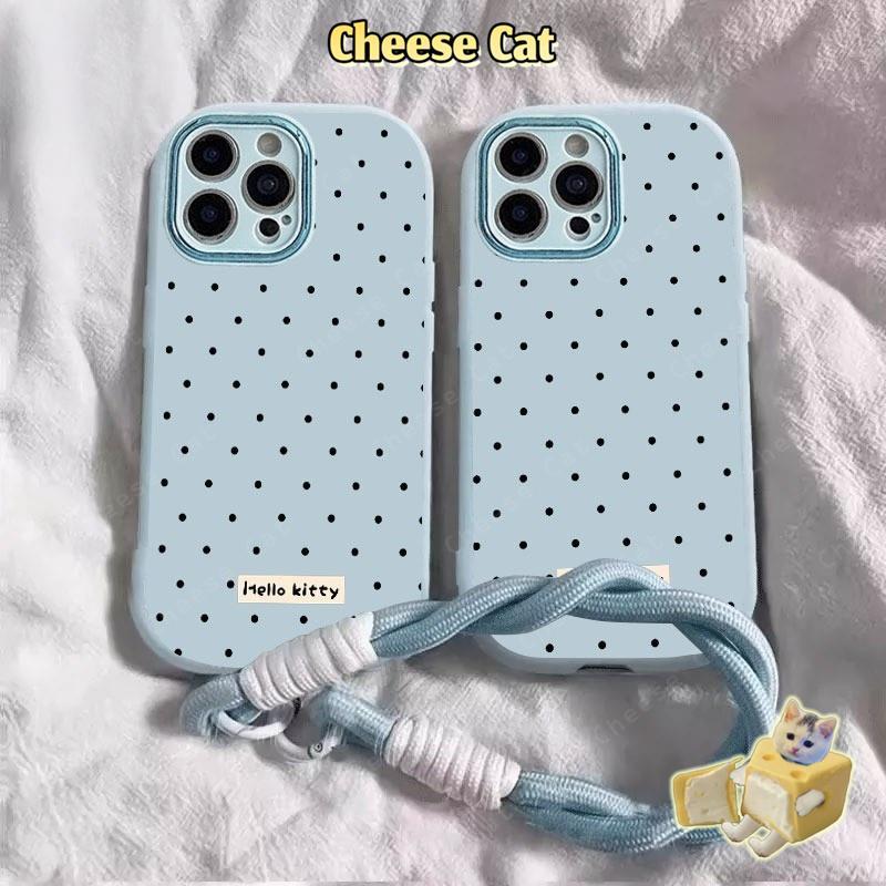 ins Ốp điện thoại toàn màn hình chấm đen có dây buộc cho iPhone 15 14 13 12 11 16 17 Pro Max Xs Max XR 7 8 Plus
