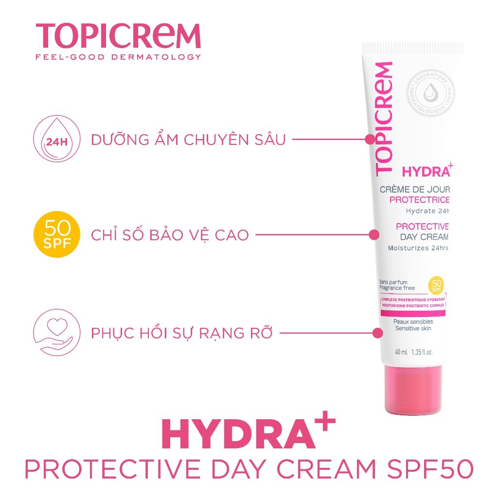 Kem chống nắng TOPICREM HYDRA+ PROTECTIVE DAY CREAM SPF50 40ml
