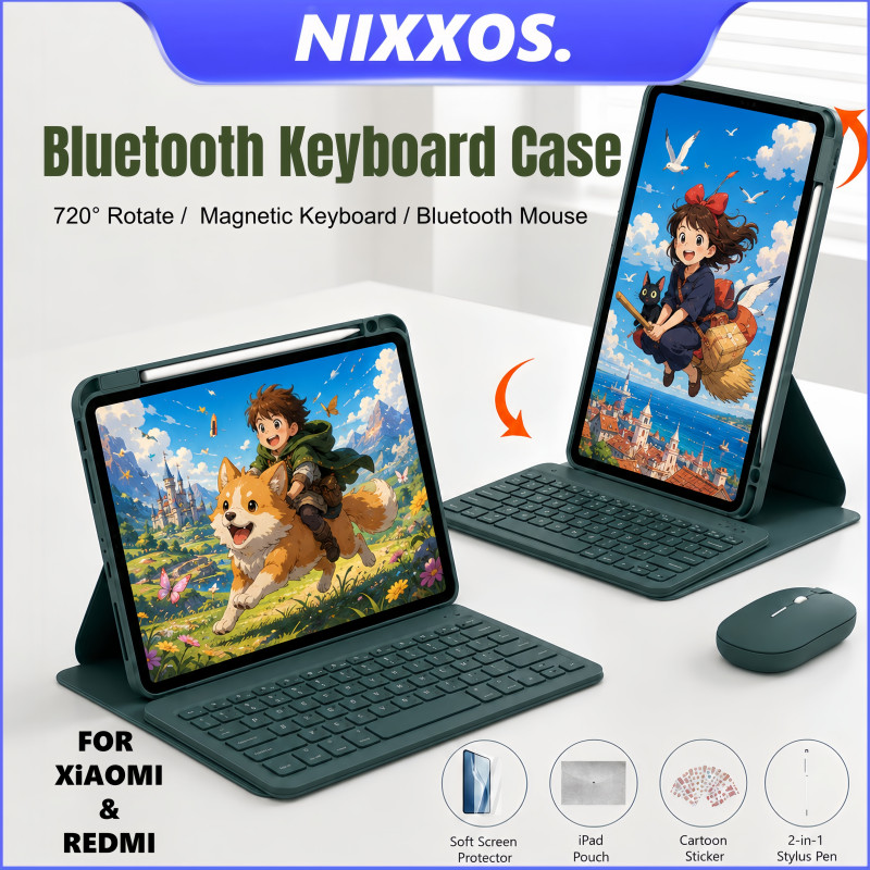 NIXXOS Cho REDMI Pad XIAOMI Pad POCO Pad Acrylic 720°Hộp xoay Bàn phím Bluetooth từ tính có khe cắm bút cho REDMI 2 11 '' SE 11 '' Pro 12.1 XIAOMI 8 & 8 Pro 7 & 7 Pro POCO X1 M1
