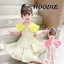 ✿ Bé Gái Hàn Quốc Tương Phản Peter Pan Cổ Hoa Bánh Đầm Puff Tay Trẻ Em Mùa Hè Ngọt Ngào Sundress