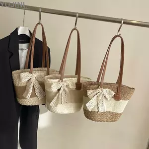 Túi Tote YUJUNI, Túi đeo vai dung tích lớn thủ công, Túi xách đi biển sọc nhẹ thông thường