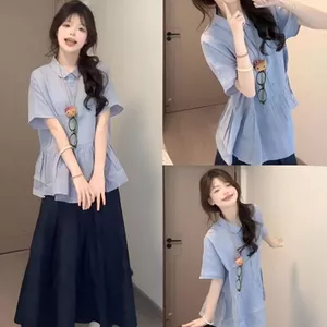Ngọt Ngào Nhật Bản Đại Học Xanh Rời Hai Mảnh Tay Ngắn Phù Hợp Với Áo Sơ Mi Búp Bê Sinh Viên Mùa Hè Cao Cấp Váy