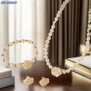 Bluelover 3 Chiếc Camellia Dự Tiệc Nữ Nelace Vòng Tay Và Bông Tai Bộ Thanh Lịch Cô Dâu Trang Sức Quà Tặng Mới