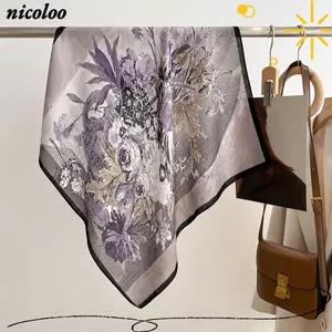 Khăn bông NICOLOO, Khăn tay chống nắng thoáng khí, Khăn choàng đi biển mịn in hình sang trọng