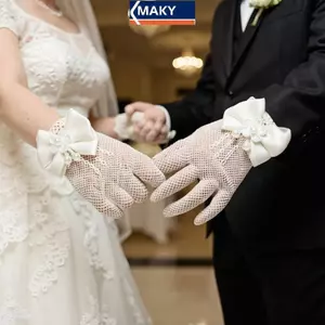 MAKY Găng Tay Cưới Cho Cô Dâu Ngọc Trai Trang Trí Lưới Sân Khấu Hiệu Suất Phong Cách Công Chúa Chụp Ảnh Phòng Thu Ngón Tay Trắng Tách VN
