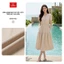 Đầm maxi nữ CARDINA chất liệu linen tay cộc cổ V phối dây cúc dừa 6VXM05