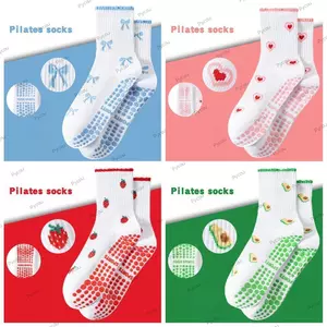 Tất Pilates PYCOU, Tất tập Yoga thấm mồ hôi bằng vải Cotton, Tất ống giữa thoáng khí đường phố Harajuku thông thường