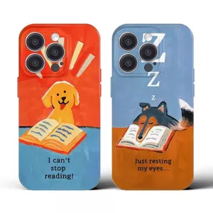Sách đọc sách cho chó con Vỏ điện thoại phim QYJS Thích hợp cho IPhone 17 AIR 11 12 PRO XR XSMAX 7 8 PLUS 15 14 13 ProMax 16 E Vỏ cứng bóng cao cấp