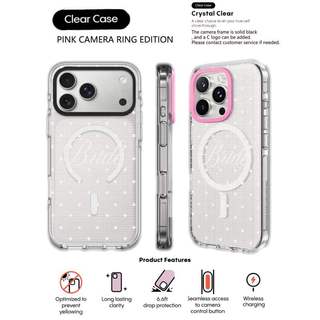 Dot Letters Clear Black HỒNG CAMERA RING EDITION Tác động từ tính Hút trong suốt cho IPhone 17 / 16 / 15 / 14 / 13 Pro Max Air với bao bì cao cấp