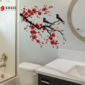 Mực Phong Cách Trung Hoa Nhật Bản Hoa Anh Đào Treo Tường Cho Phòng Khách Decal Trang Trí Nhà Cửa VN