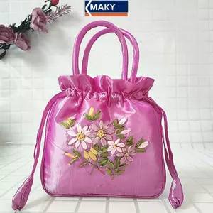 MAKY Nhỏ Nữ Buet Túi Top Tay Cầm Nữ Túi Xách Điện Thoại Mùa Hè Ví Phong Cách Quốc Gia Thêu Hoa Họa Tiết Dây Rút Túi VN