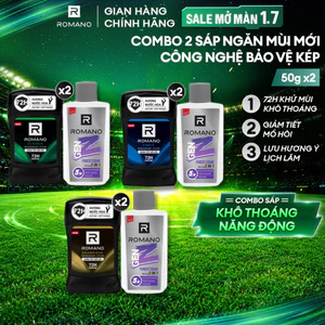 Combo 2 Sáp ngăn mùi cho nam Romano 50g - Khử mùi 72H, lưu hương Ý dài lâu