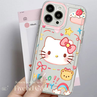 Ốp lưng mèo Kitty hoạt hình dễ thương Ins Hàn Quốc cho iPhone 11 15 14 13 12 Pro Xs Max XR X 7 8 Plus SE HD Ốp lưng TPU mềm trong suốt Vỏ điện thoại siêu mỏng Vỏ bảo vệ chống sốc