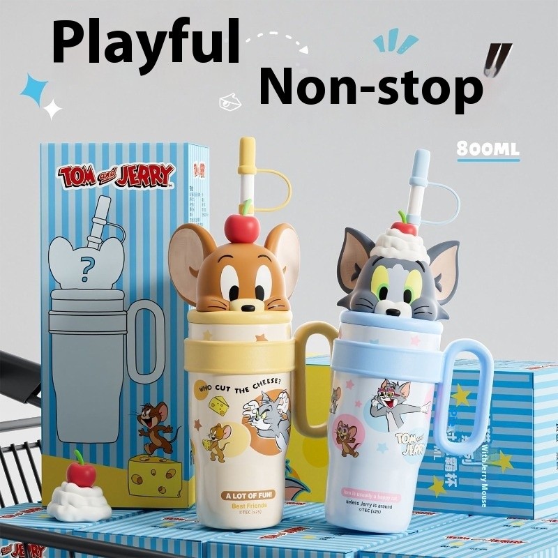 800ML Tom Và Jerry 316 Thép Không Gỉ Chân Không Cách Nhiệt Chai Quà Tặng Dễ Thương Cà Phê Lạnh Và Nóng Tumbler Bình Nước Giữ Nhiệt Cốc