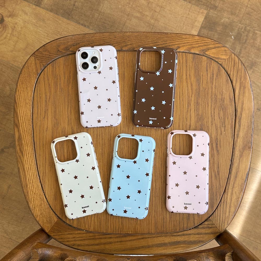 Ốp Lưng Cứng Tương Thích Với iPhone 13 14 14Pro 14ProMax 15 15Pro 15ProMax 16 16Pro 16ProMax Ốp Họa Tiết Ngôi Sao Màu Kem