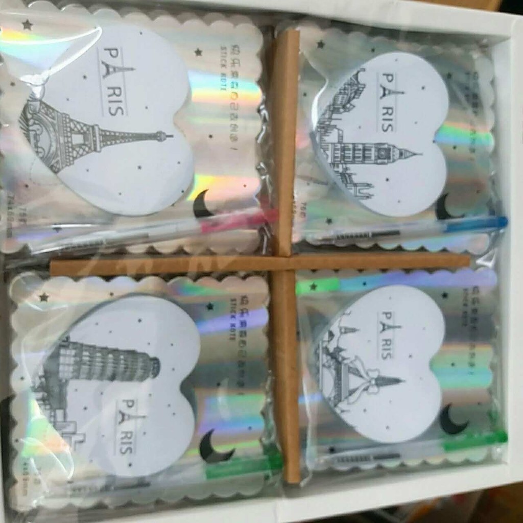 Giấy ghi chú kèm bút Stick Note hoa văn Sakura/Trái Tim/Sao ấn tượng