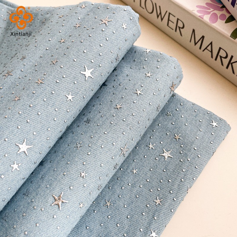 Ngôi sao năm cánh kim cương trên vải denim, tiện lợi cho DIY quần áo và hành lý - 0.5m