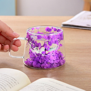 Cốc thủy tinh đôi Cốc cà phê giá trị cao có tay cầm Cây hoa sáng tạo Hai lớp Kính đơn giản khô JSLH