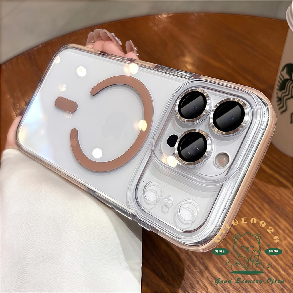 【 Ốp lưng iPhone17 】 Vỏ điện thoại từ tính pha lê băng ống kính in CD iphone17 Pro Max 16 15 14 13 cho vỏ iPhone Vỏ mềm silicon TPU chống sốc