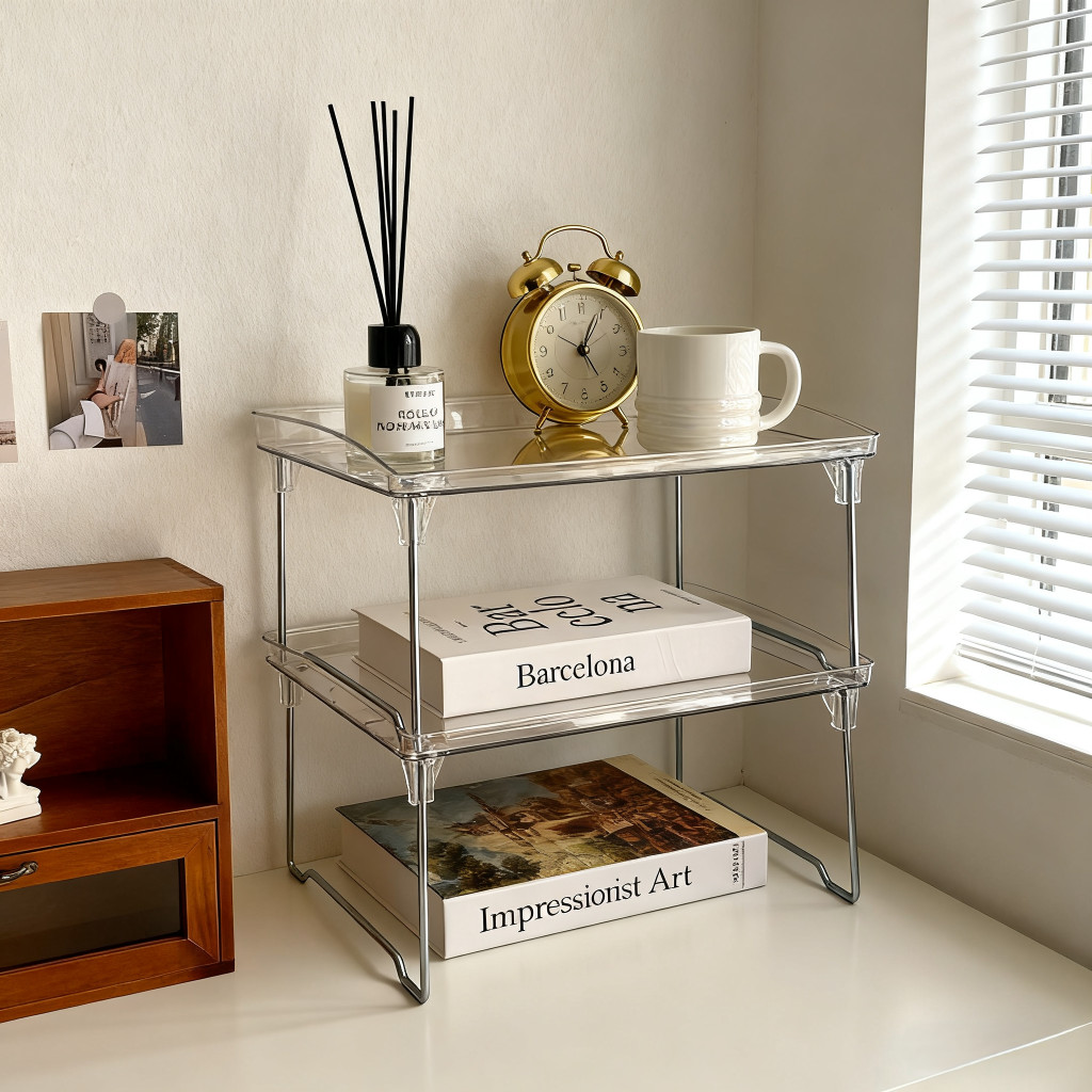 Kệ Xếp Đa Năng 2 Tầng Acrylic - Để Bếp, Phòng Tắm, Đồ Makeup | Kệ Gấp Gọn Tiết Kiệm Không Gian