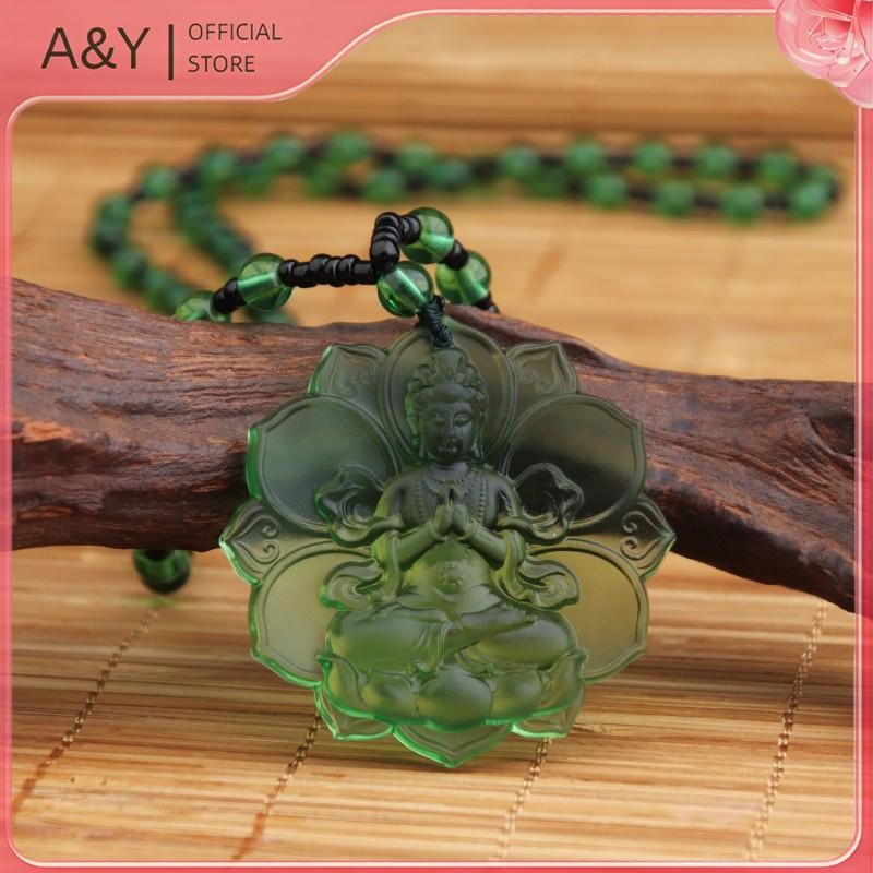 A & Y Vintage - Dây chuyền mặt phật Quán Thế Âm bằng Liuli pha lê tự nhiên, quà tặng may mắn cho nam