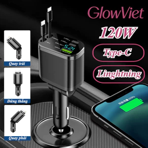 Tẩu Sạc Ô Tô 120W Đa Năng - 4 Cổng Sạc Cùng Lúc, Đèn LED Báo Hiệu, Sạc Nhanh An Toàn