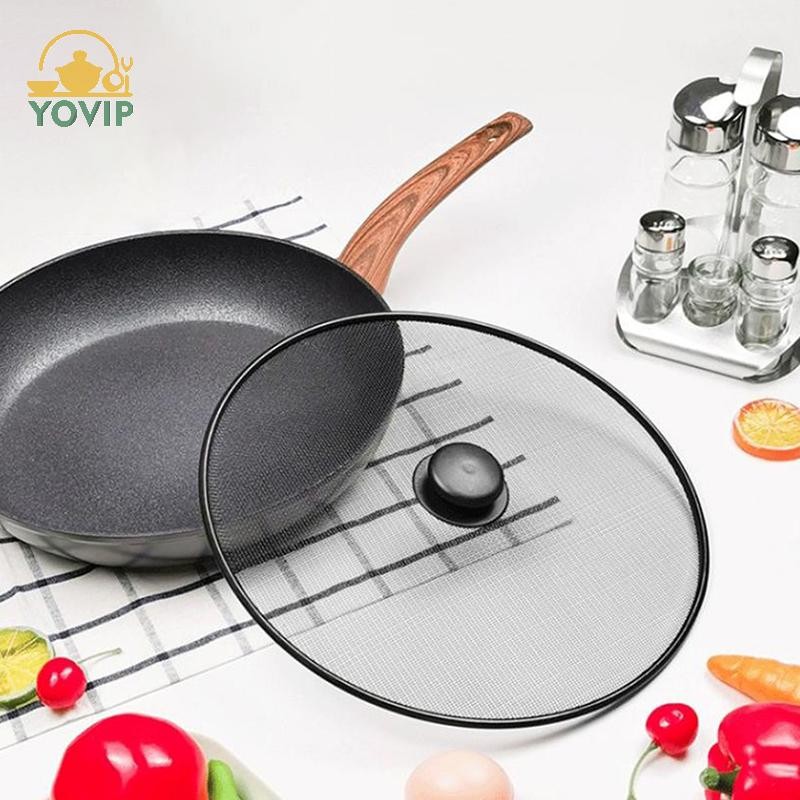 YOVIP Đen Splatter Màn Hình Chống Mỡ Chảo Chiên Dầu Bắn Bảo Vệ Nắp Lưới Mịn Bắn Bảo Vệ Nắp Nắp Dụng Cụ Nhà Bếp VN