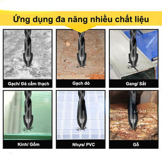 AIMVUKES Bộ 7 mũi khoan đa năng chân lục giác 4 cạnh thép đen Nhật Kapusi, khoan sắt, khoan kính thủy tinh, gạch men đá