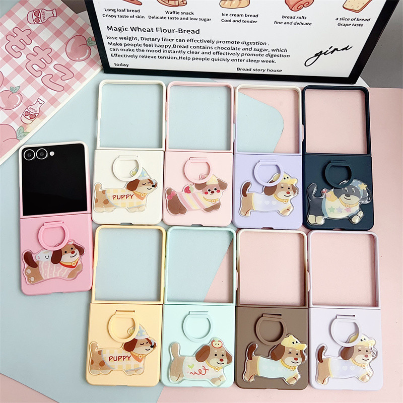 Slim Gradient Hoạt Hình Xúc Xích Chó Nhẫn Ốp Lưng Điện Thoại Samsung Galaxy Z Flip 7 Flip 6 Flip 5 Chống Sốc Mềm Vòng Khóa Bao