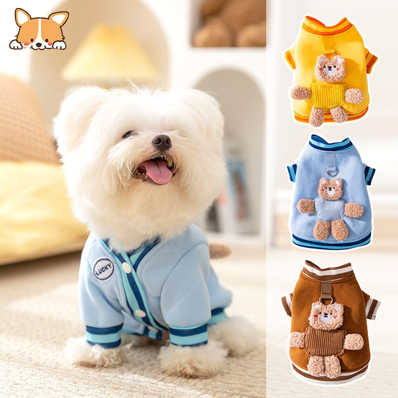 【Ready Stock】 New Autumn and Winter Korean Style Dog Cute Cartoon Small and Medium-Sized Dogs Bear Hoodie Cat Teddy Pet Dog Clothes hY7h