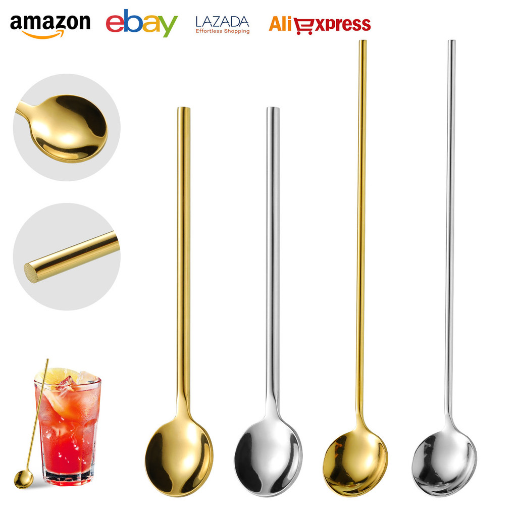 304 Thìa Inox Hộ Gia Đình Bộ Đồ Ăn Thìa Tròn Nhỏ Kem Tráng Miệng Thìa Cà Phê Dày Tay Cầm Dài Khuấy Thìa Nhỏ RDBQ