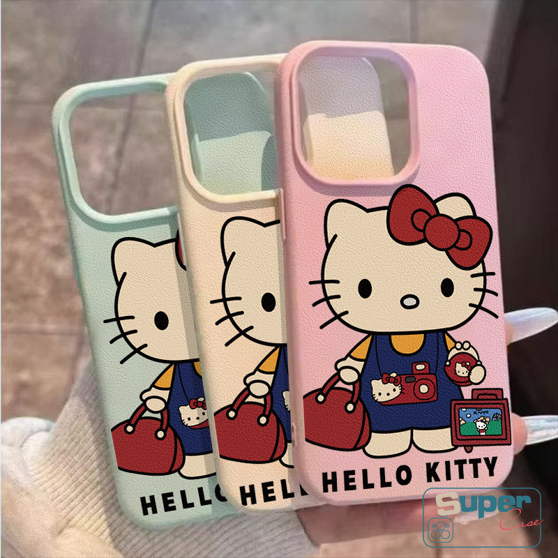 Ốp Lưng Tương Thích Cho IPhone 15 11 13 16 14 12 Pro Max X XS Max XR 14 12 Pro Max 15 14 16 Plus Hoạt Hình Thời Trang Dễ Thương Hello Kitty Da Họa Tiết Cảm Giác Bao Da