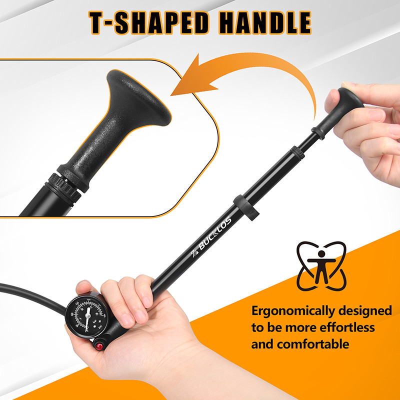 BUCKLOS Máy Bơm Xe Đạp Nĩa Khí Phía Sau 300psi Máy Bơm Hơi Sốc Di Động Áp Lực Cao Máy Bơm Không Khí Bằng Tay Có Đồng Hồ Đo MTB Xe Đạp Đường Bộ Dụng Cụ