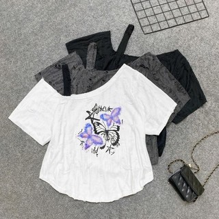 Áo Kiểu Bigsize Nữ Áo Lệch Vai Vải Xước Gân In HÌnh Dễ Thương Năng Động Cho Chubby Năng Động A316