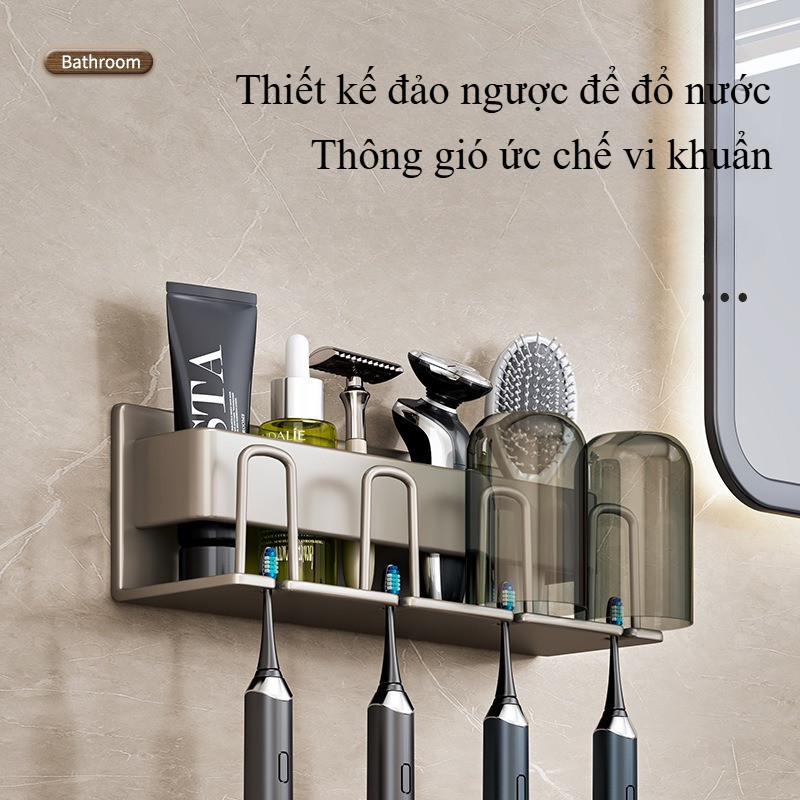 Giá để bàn chải đánh răng dán tường, Nhôm Hàng Không, Không Khoan Đục, chống gỉ chịu lực cực tốt