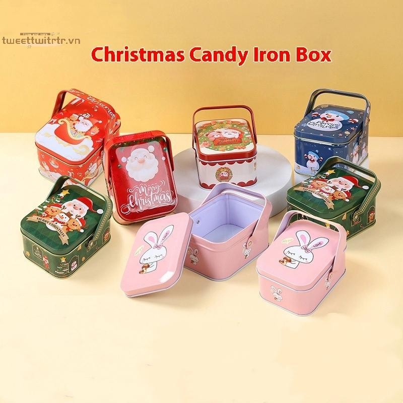 TRTR Hộp Quà Tặng Thiếc Giáng Sinh Dễ Thương Sắt Có Tay Cầm Hộp Kẹo Kim Loại Tinh Tế Ông Già Noel Tinplate Hộp Kẹo VN