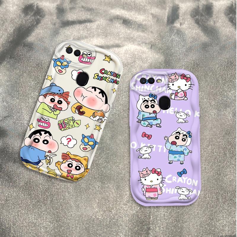 Ốp Silicon Hoạt Hình Cho OPPO A5S A7 A12 F9 F9 Pro Phụ Kiện 3D Vỏ Điện Thoại Mềm TPU Kitty Crayon Shin-chan Sinh Viên Ốp Lưng Chống Sốc